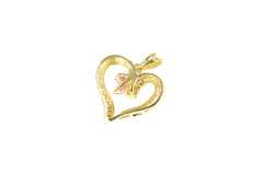 14K Yellow Gold Marquise Ruby Diamond Curvy Heart Love Pendant