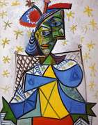 Pablo Picasso, Seated Woman In Red And Blue Hat