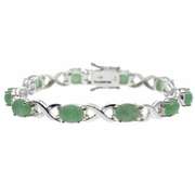 Sterling Silver Green Jade  X and Oval Bracelet
