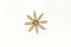 14K Yellow Gold Victorian Seed Pearl Flower Sun Classic Pin/Brooch
