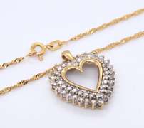 Enchanting Double Row Diamond Heart Pendant Necklace