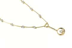14K Yellow Gold 1.11 Ctw Ornate Retro Diamond Drop Bar Link Necklace