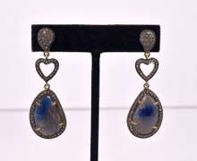 Ravishing Pair of 13.79CTW Rare Gray & Blue Sapphire & Diamond Earrings in Gold Plated Sterling Silver