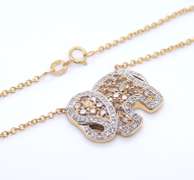 Charming Yellow Gold Champagne and White Diamond Elephant Pendant on Chain