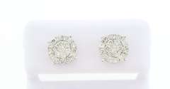 Large Round Cluster Diamond 14k White Gold Earrings