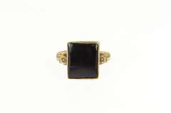 14K Yellow Gold Art Deco Black Onyx Squared Flower Accent Ring