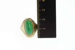 14K Yellow Gold Retro Green Agate Oval Cabochon Statement Ring