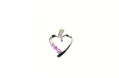 10K White Gold Pink Sapphire Diamond Heart Love Pendant