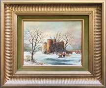 Beautiful Winter Scenery on Oil on Board