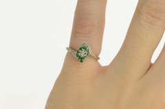 14K White Gold Marquise Emerald Diamond Bypass Statement Ring
