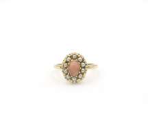 Stunning Oval Coral and Pearl Ring in 14K