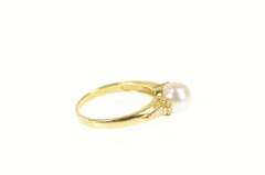 14K Yellow Gold Mikimoto Pearl Diamond Classic Engagement Ring