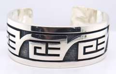Vintage Lawrence Saufkei Hopi Sterling Silver Cuff Bangle