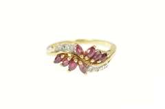 10K Yellow Gold Marquise Ruby Diamond Accent Wavy Bypass Ring