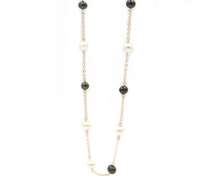 Elegant Black and White Pearl Station Necklace in 14K