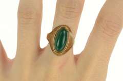 14K Yellow Gold Retro Green Agate Oval Cabochon Statement Ring