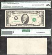 $10 1985 FRN Blank Back Error CGA Gem Uncirculated 65