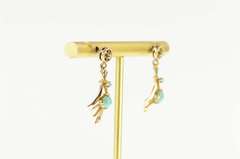 14K Yellow Gold Ornate Turquoise Ornamental Dangle Earrings