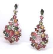 Vintage Sterling Silver Multi Gemstone Dangle Earrings