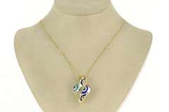 14K Yellow Gold Geometric Stone Inlay Diamond Bypass Slide Pendant