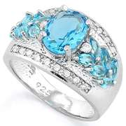 MAGNIFICENT ! CREATED BLUE TOPAZ 925 STERLING SILVER RING