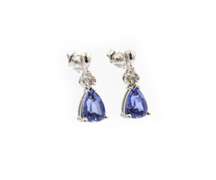 Set of Trillion Tanzanite Earrings and Necklace with Diamonds in 10K