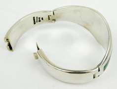 Heavy 950 Sterling Signed Taxco Gemstone Bangle Bracelet