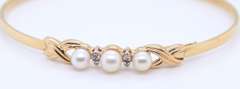 Gorgeous Yellow Gold Pearl and Diamond Accent Bangle Bracelet