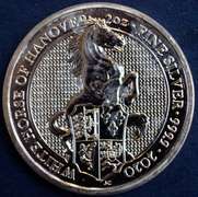 2020 White Horse Of Hanover 5 Pound Queens Beast 2oz .999 Silver Coin.