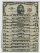 12 Series of 1953 Small Size $5 Red Seal notes