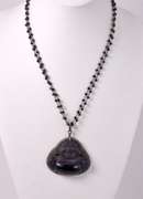 Fantastic Rare Jadeite Black Jade and Diamond Pendant with Beaded Black Spinel Necklace in Gold Plated Sterling Silver