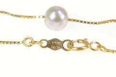 14K Yellow Gold 5.6mm Silver Blue Pearl Box Chain Statement Necklace