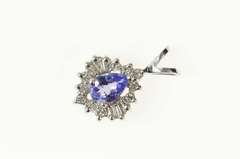 14K White Gold Pear Tanzanite Diamond Halo Classic Pendant