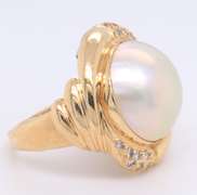 Fancy Yellow Gold Mabe Pearl and Diamond Ring
