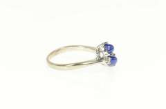 10K White Gold Retro Syn. Blue Star Sapphire Diamond Bypass Ring