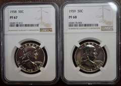 Lot Of 2 Franklin Half Dollars 1958 PF67 And 1959 PF68