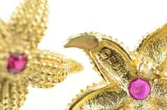14K Yellow Gold Ruby Ornate Sea Star Fish Statement Stud Earrings