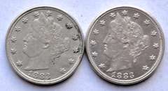 2 1883 No Cents V Nickels