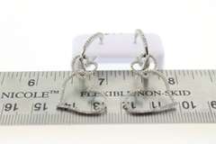 Hanging Twin Heart 14k White Gold Earrings with Studded Diamonds