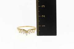 14K Yellow Gold Chevron Curved Classic CZ Wedding Band Ring