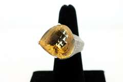 One of the Kind Special hand made Designed 18KT white gold Citrine and Diamond Ring