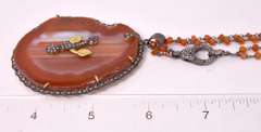 Beautiful Agate and Diamond Pendant with Carnelian Necklace in Rhodium & Gold Plated Sterling Silver