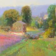 Ming Feng, "Floral Fusion" Original Oil Painting on Canvas, Hand Signed with Letter of Authenticity.