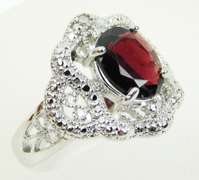 Ornate Silver Filigree Garnet Ring, Size 8