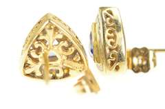 14K Yellow Gold Trillion Tanzanite Diamond Halo Stud Earrings