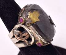 Magnificent Massive Approx. 17.85CTS Rutilated Quartz and Ruby Ring in Sterling Silver