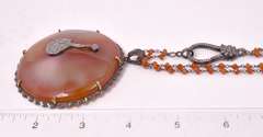 Dazzling Agate and Diamond Pendant and Beaded Carnelian Necklace in Gold Plated Sterling Silver