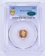MS65 1882 $1 Indian Princess Head Gold Dollar Piece CAC - Graded PCGS