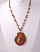 Beautiful Agate and Diamond Pendant with Carnelian Necklace in Rhodium & Gold Plated Sterling Silver