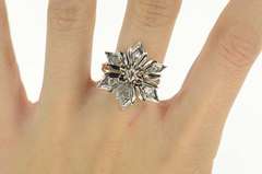14K Yellow Gold Retro Diamond Flower Snow Flake Cocktail Ring